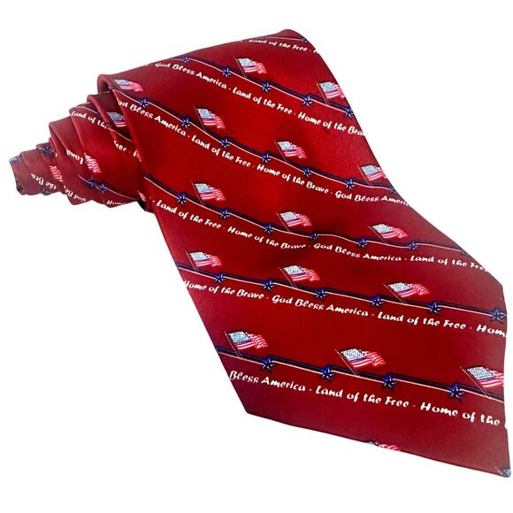 USA RED American Flag tie (GOD bless America, Land of the FREE) mint condition - Picture 3 of 7